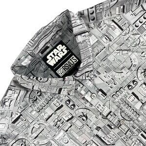 RSVLTS Shirt Mens S Gray Star Wars Death Star‎ Print Short Sleeve Dress Shirt